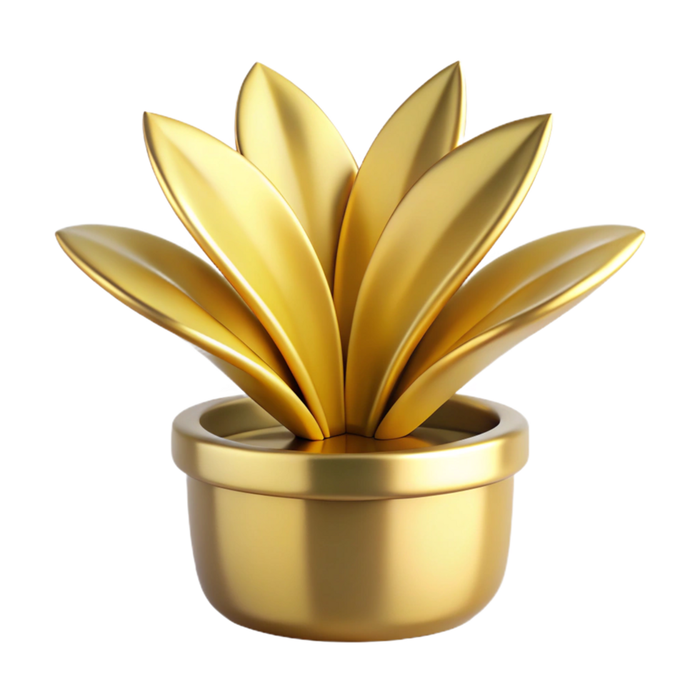 Golden Plant in Pot 3D Render Luxurious Shiny Elegant Decoration Home Decor png