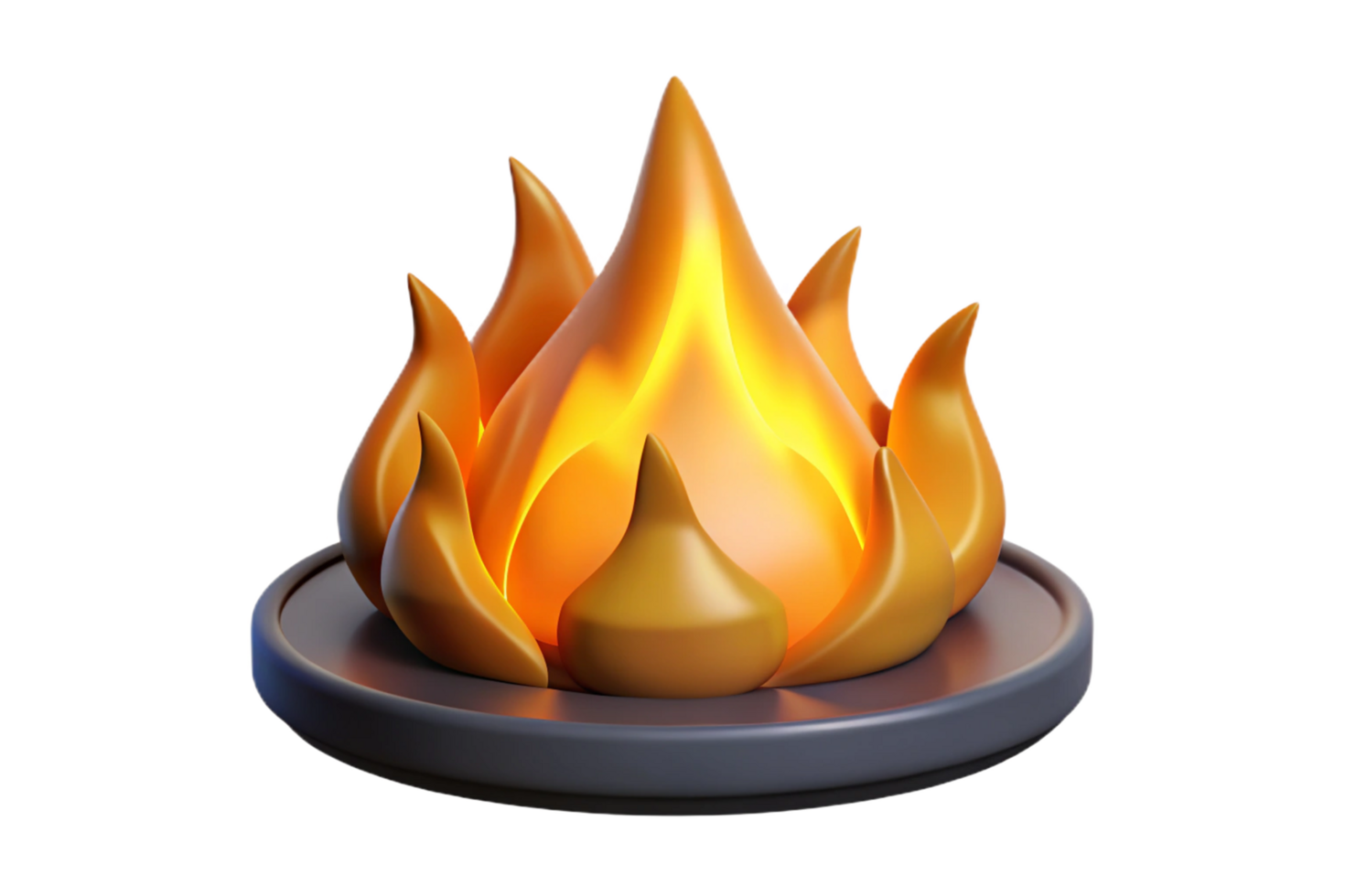 Stylized 3D Render of a Campfire Flame on a Dark Circular Base png