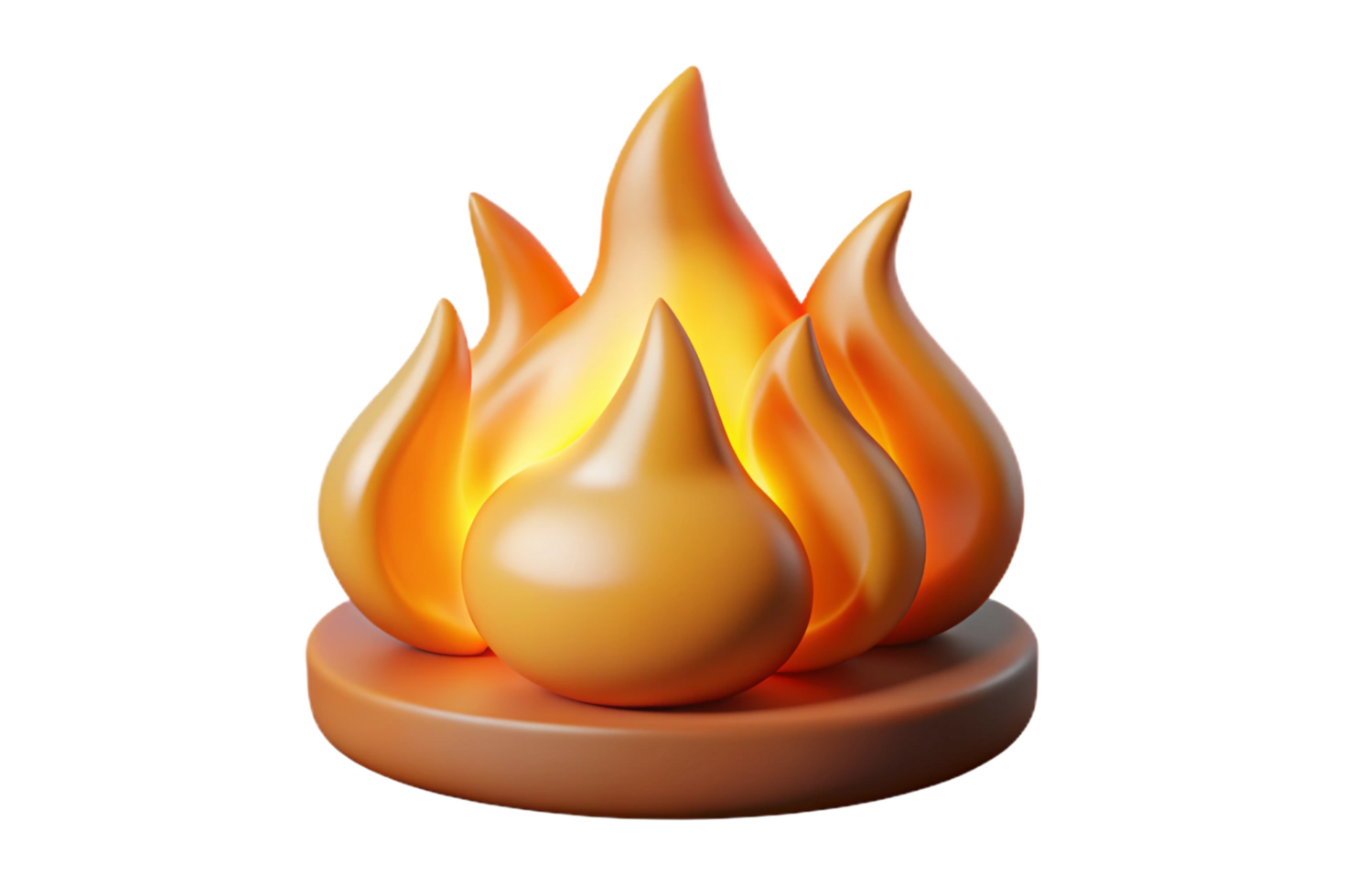 3D Render of a Stylized Campfire Flame Icon on a Brown Base png