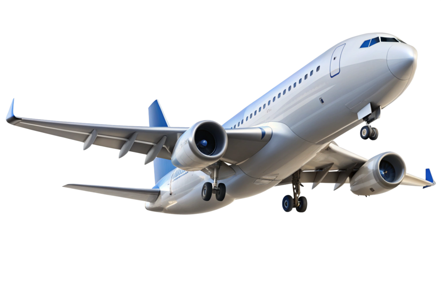 Airplane in flight landing gear down close up view of commercial aircraft png