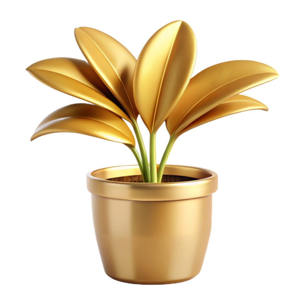 Golden Plant in a Pot 3D Render Luxurious Decoration Wealth Success Prosperity Affluence png