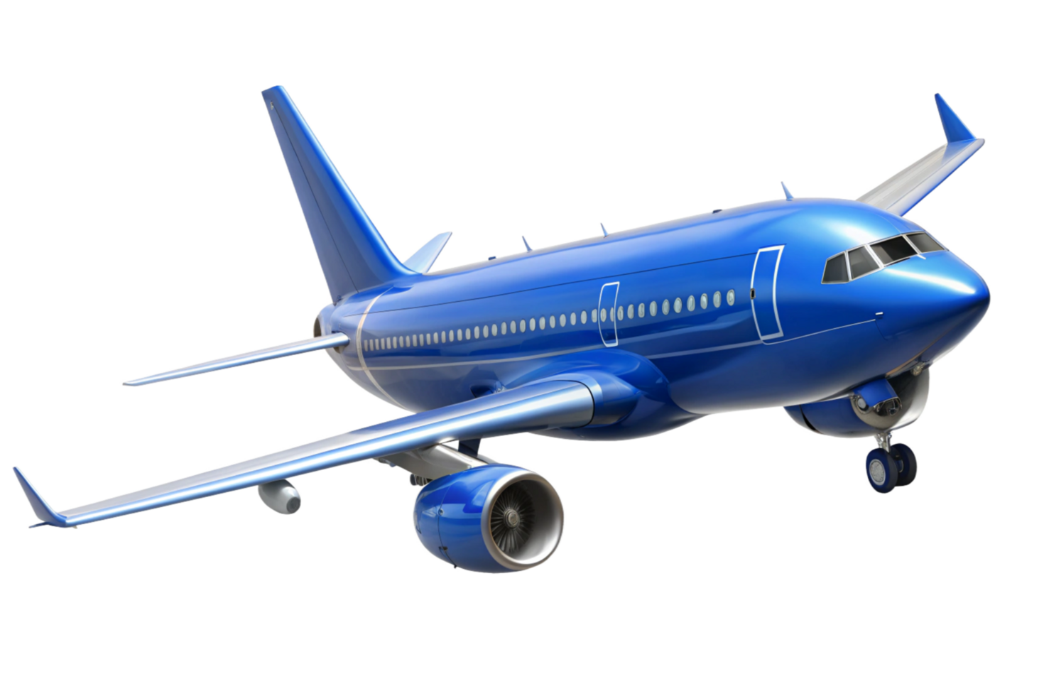 Stunning Blue Airplane in Flight A Breathtaking View of a Modern Aircraft png