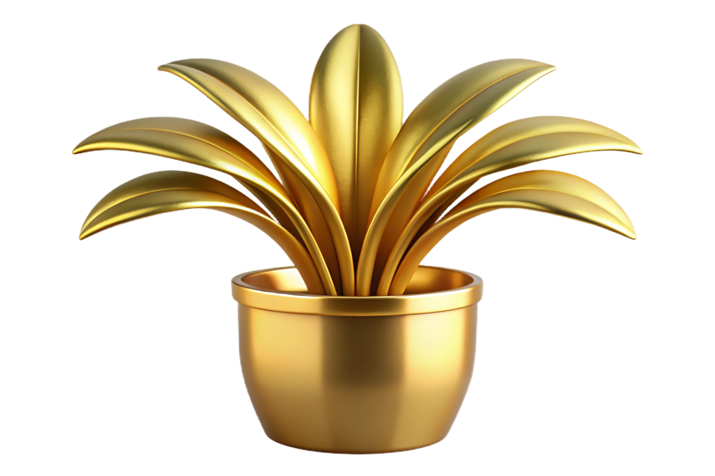 Golden Plant in Pot 3D Render Luxurious Decoration Wealth Prosperity Success Richness Ornament png