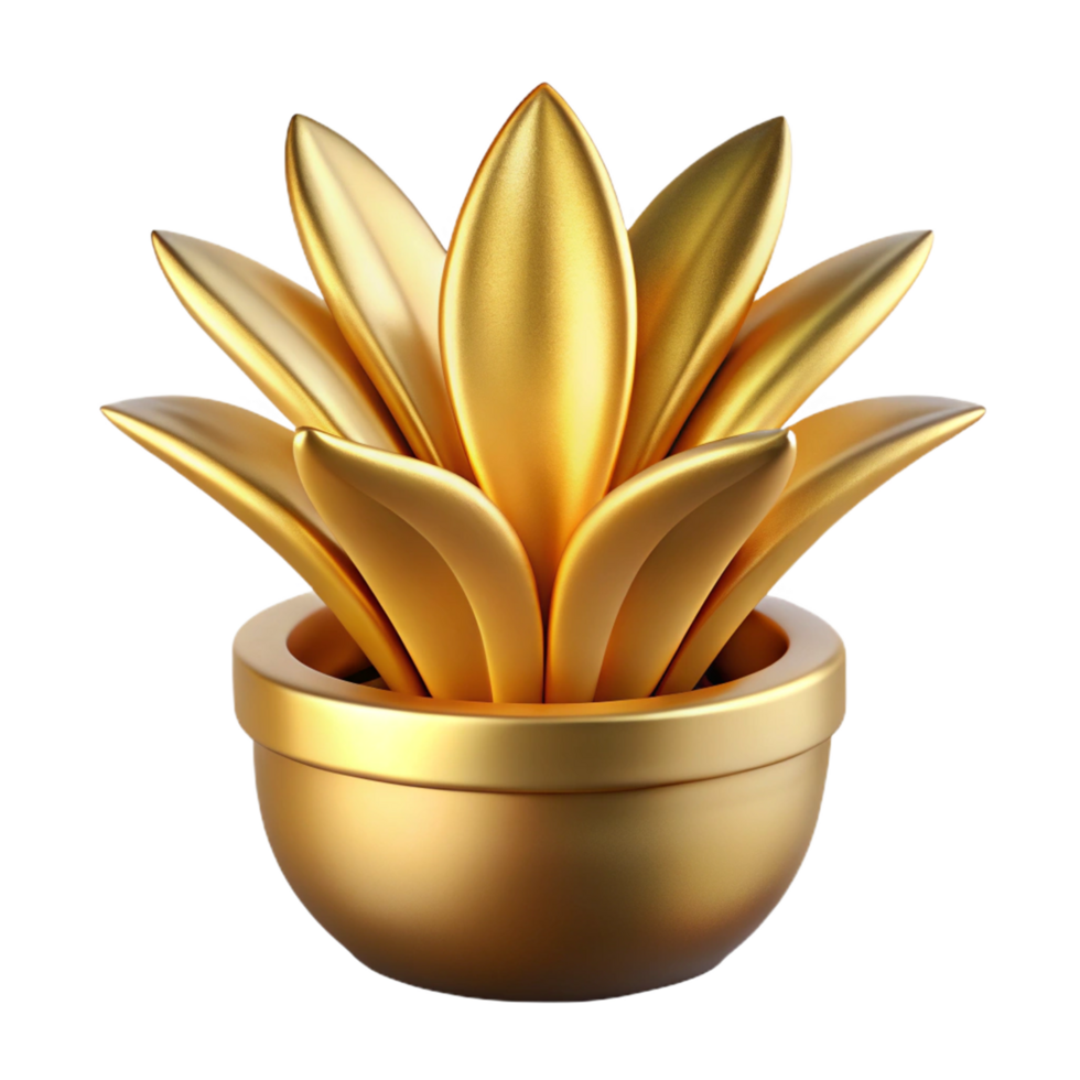 A Stunning Golden Plant in a Pot 3D Render Luxurious Decoration Interior Design Element png