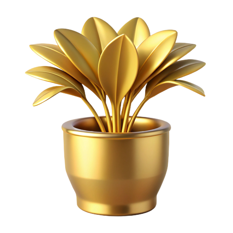 A Stunning Golden Plant in a Pot 3D Render Luxurious and Elegant Home Decor png