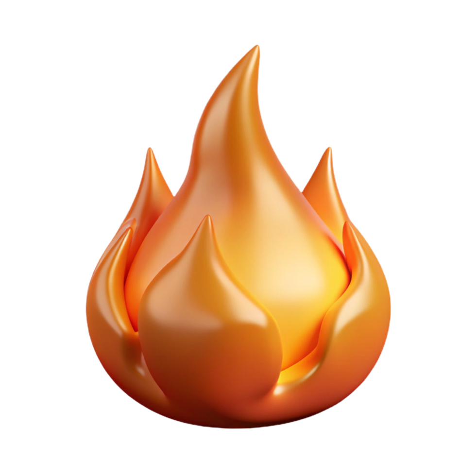 A 3D Render of a Glossy Orange Flame Icon Illustration for a Design Project png