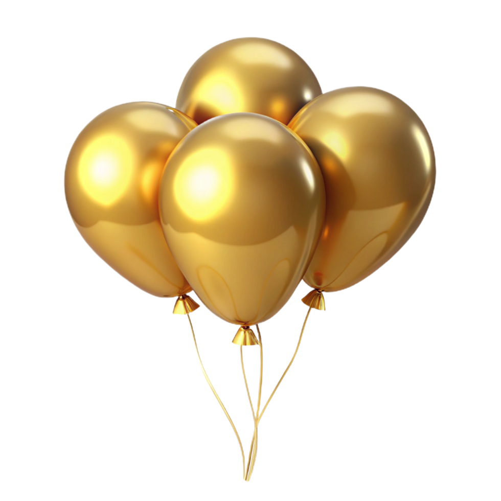 Four Golden Balloons Bunch Together in a Celebration png
