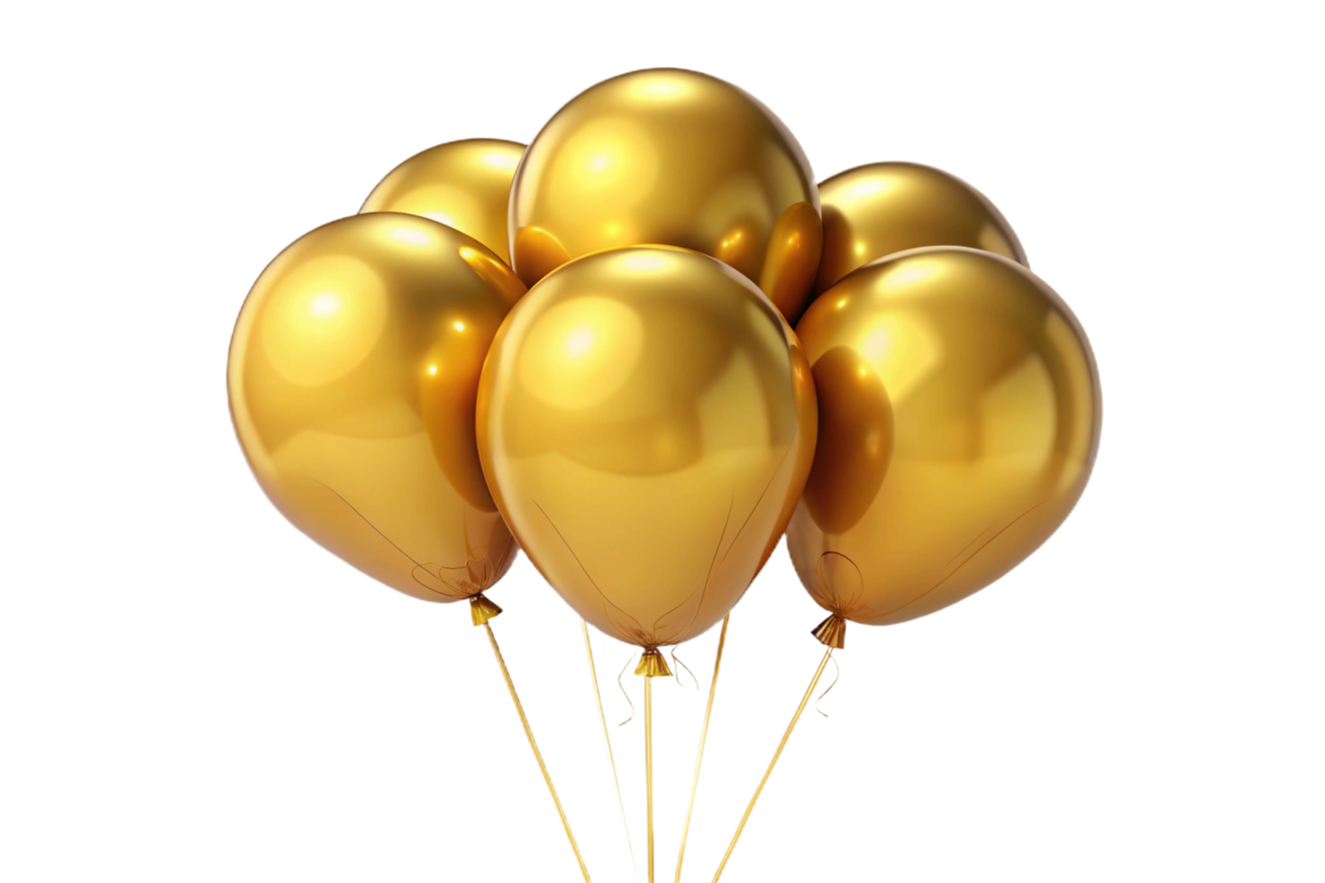 Five Golden Balloons Floating Together in Celebration png