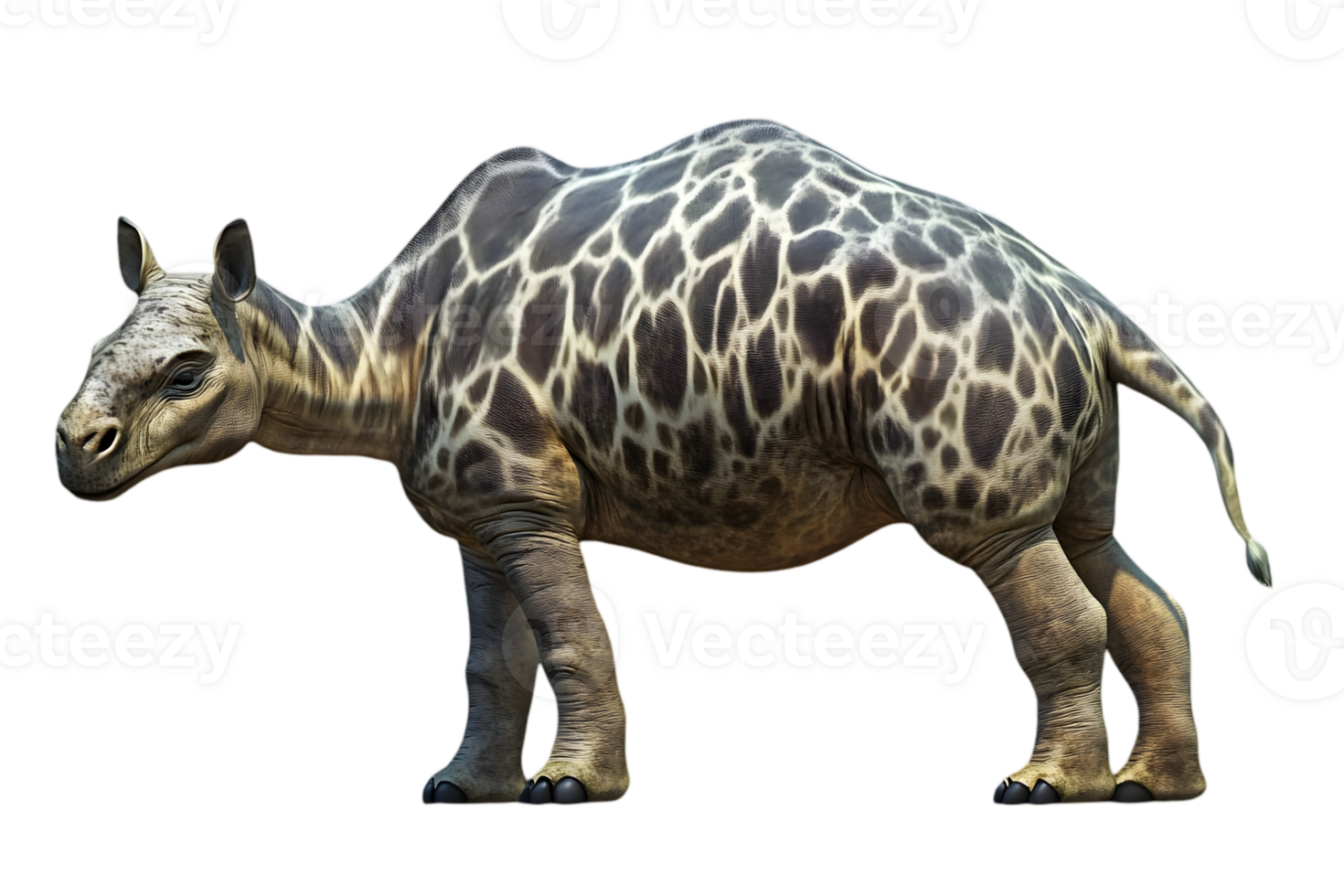 Oddi Morph Creature with Giraffe Pattern on Isolated Transparent Background Paleontological Beast Primeval Reptilian Creature Feature Close Up png