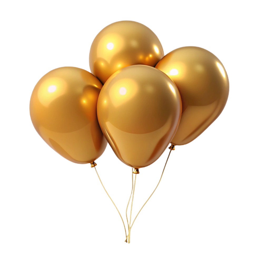 Four Glossy Golden Balloons Bunch Together Festive Celebration Party Decoration png