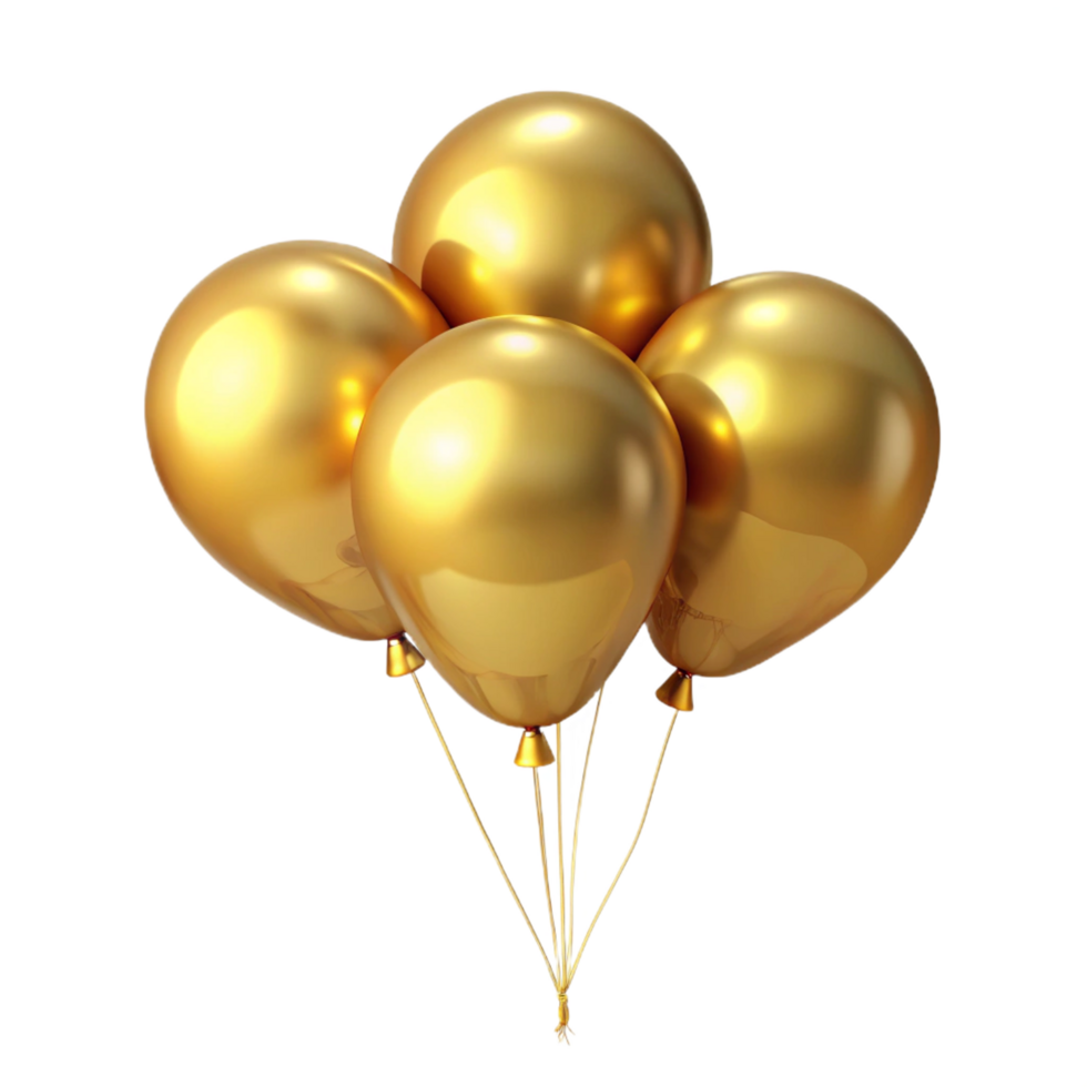 A Cluster of Four Glossy Golden Balloons Tied Together png