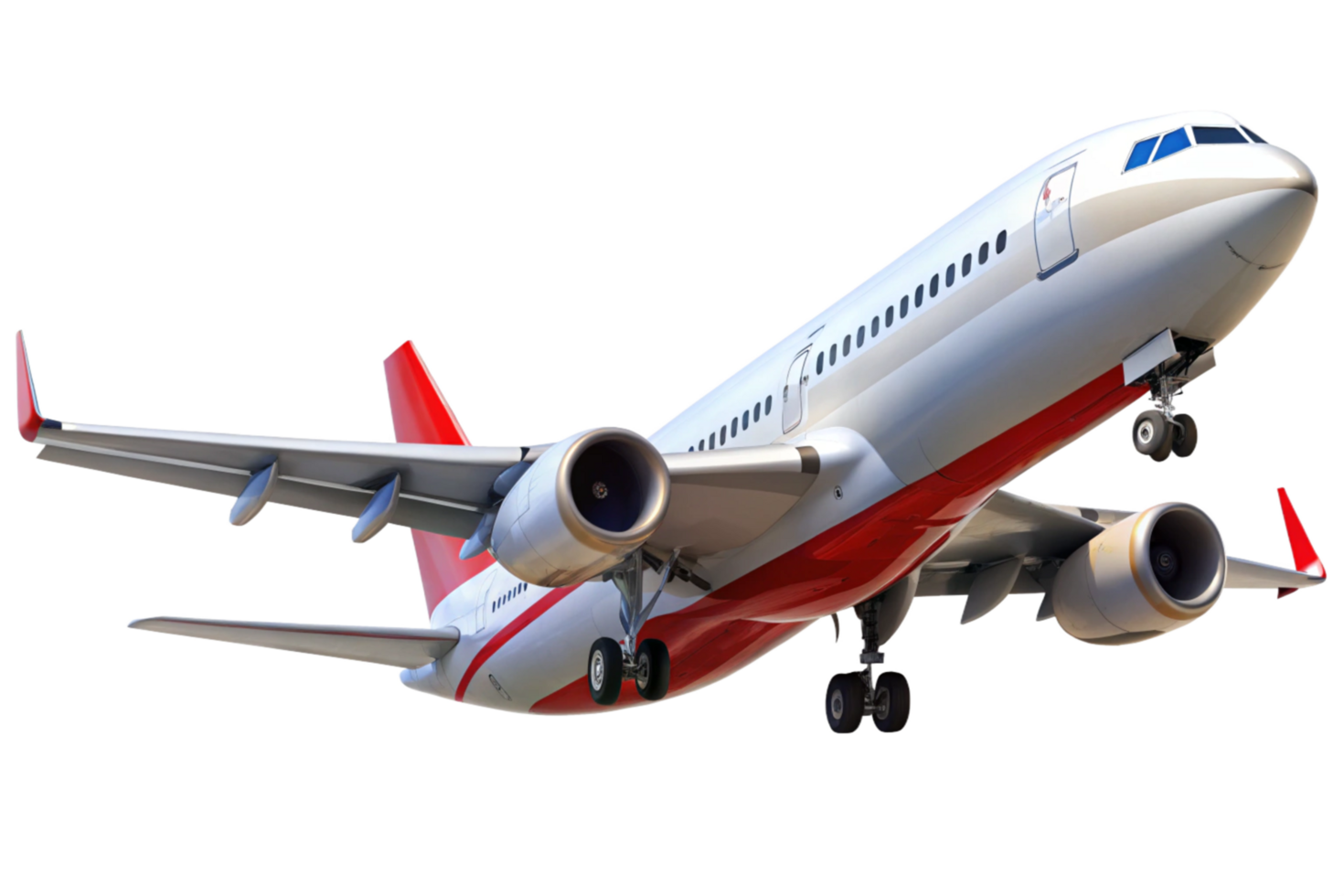 A stunning view of a modern passenger airplane in flight showcasing its sleek design and powerful engines png