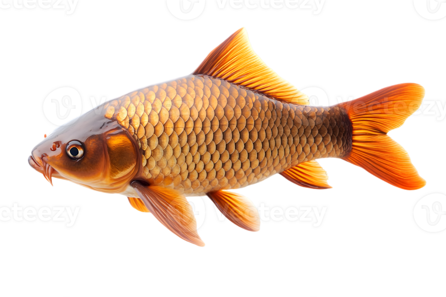 Orange Koi Carp Fish on Transparent Background Aquatic Animal Close Up Wildlife with Scales and Fins Single Specimen png