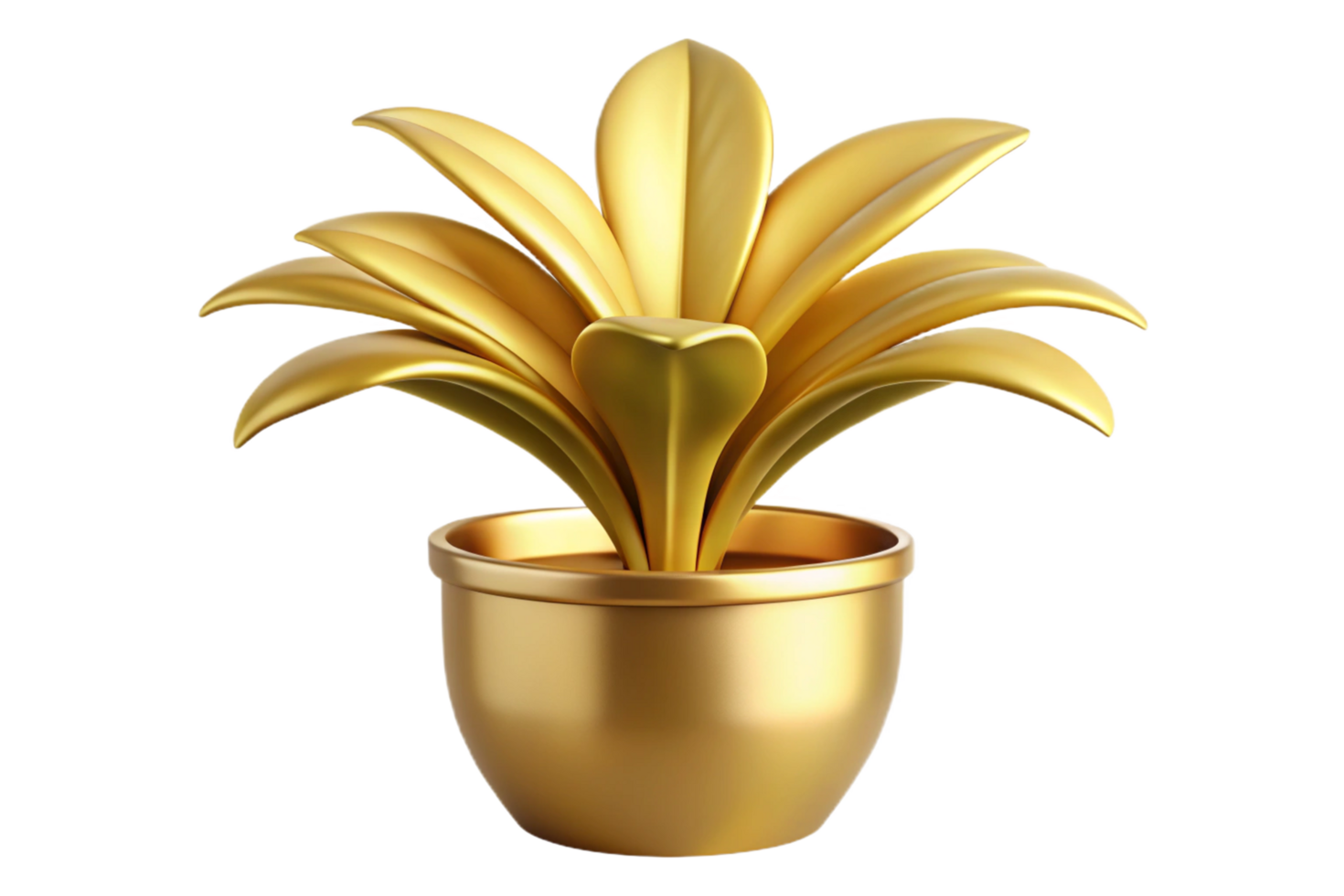 A Luxurious Golden Plant in a Pot 3D Render of a Shiny Gold Flower in a Decorative Container png
