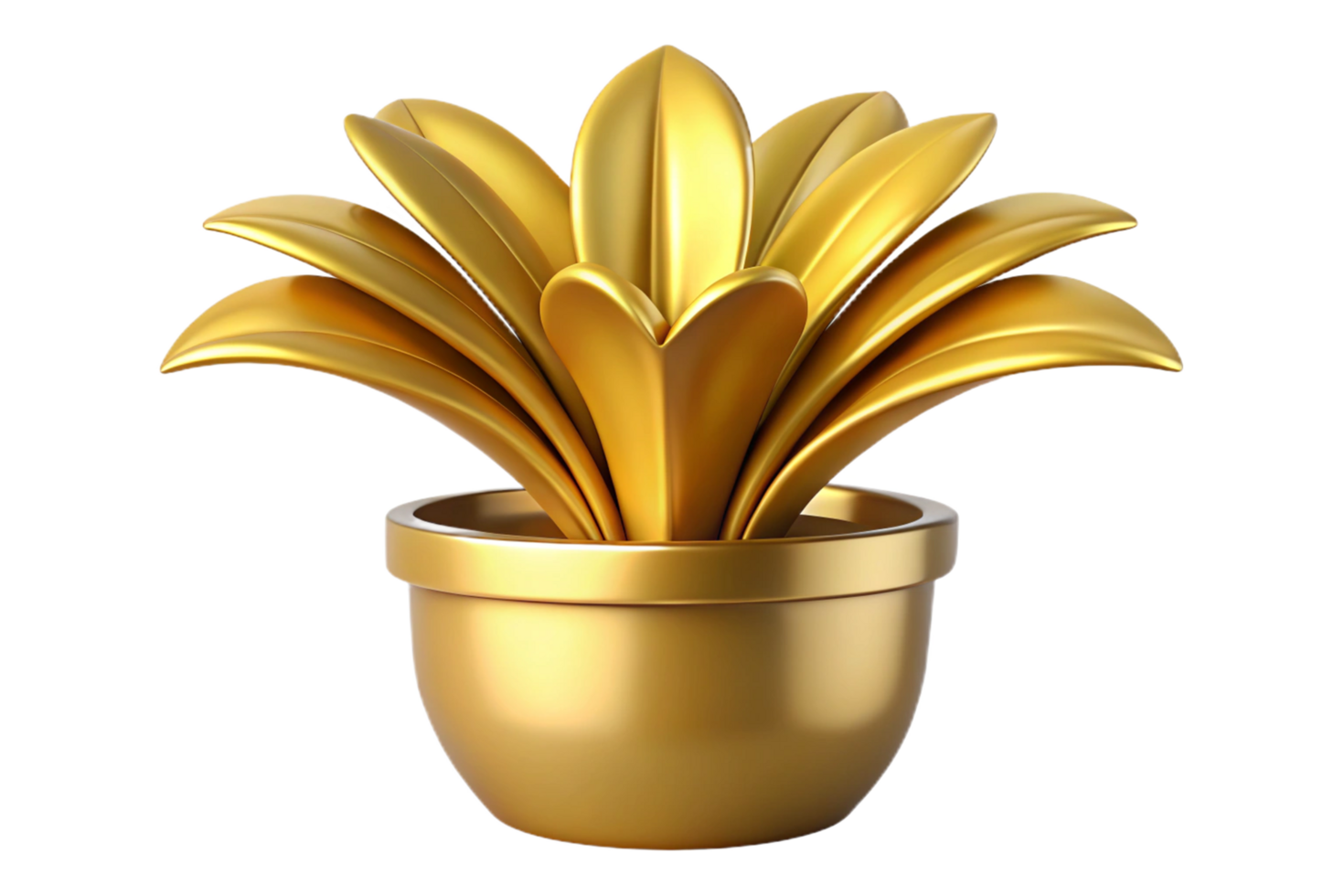 Golden Plant in Pot 3D Render Luxurious Decoration Shiny Wealthy Success Prosperity Ornament png