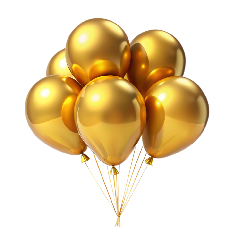 A cluster of shiny gold balloons tied together with string png