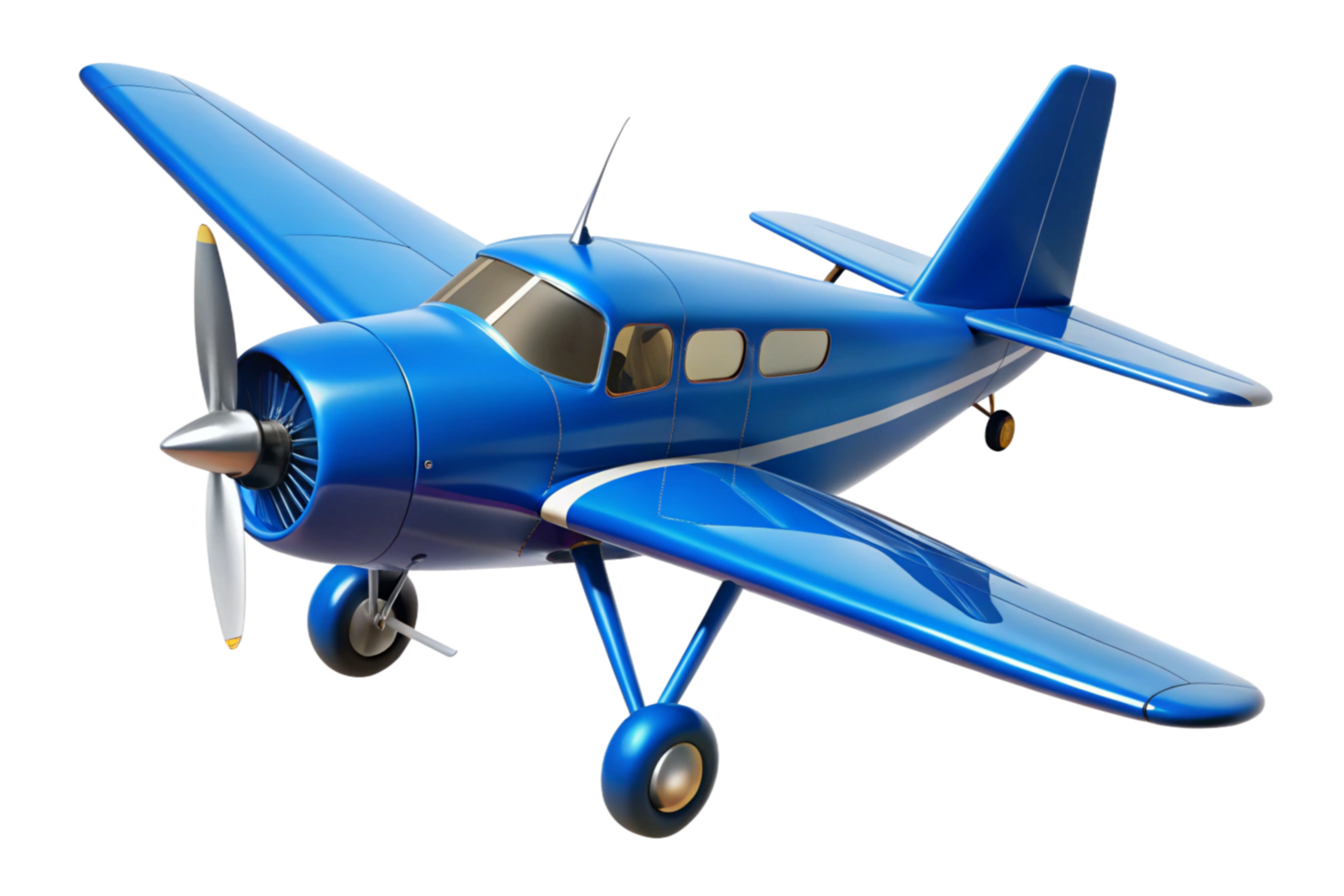 Stunning Render of a Classic Blue Single Engine Propeller Airplane png