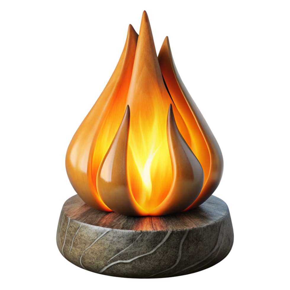 Stunning Wooden Flame Lamp Tabletop Decor with Intricate Design and Warm Glowing Light png