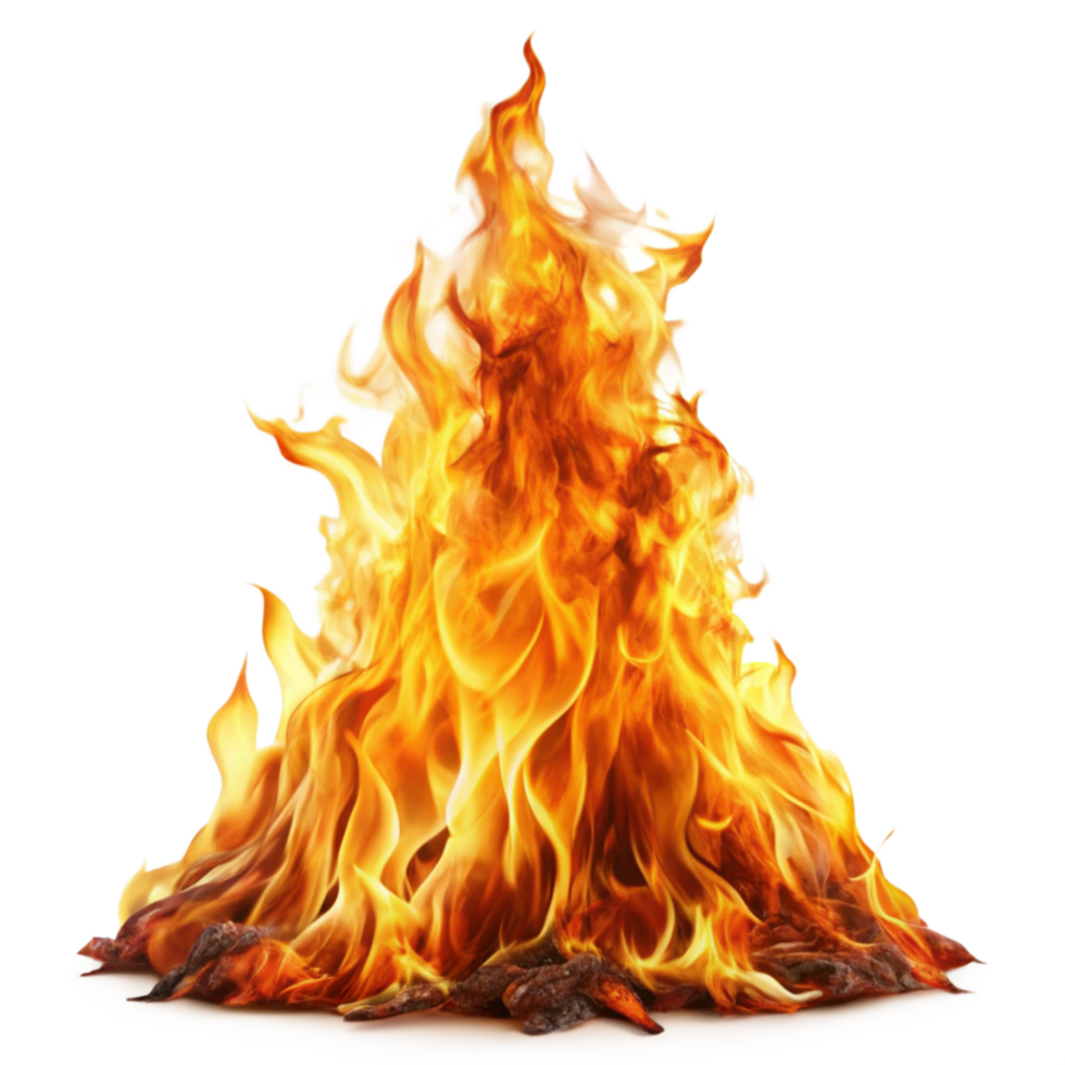 Fiery Inferno Burning Brightly A Conical Blaze of Orange and Yellow Flames png
