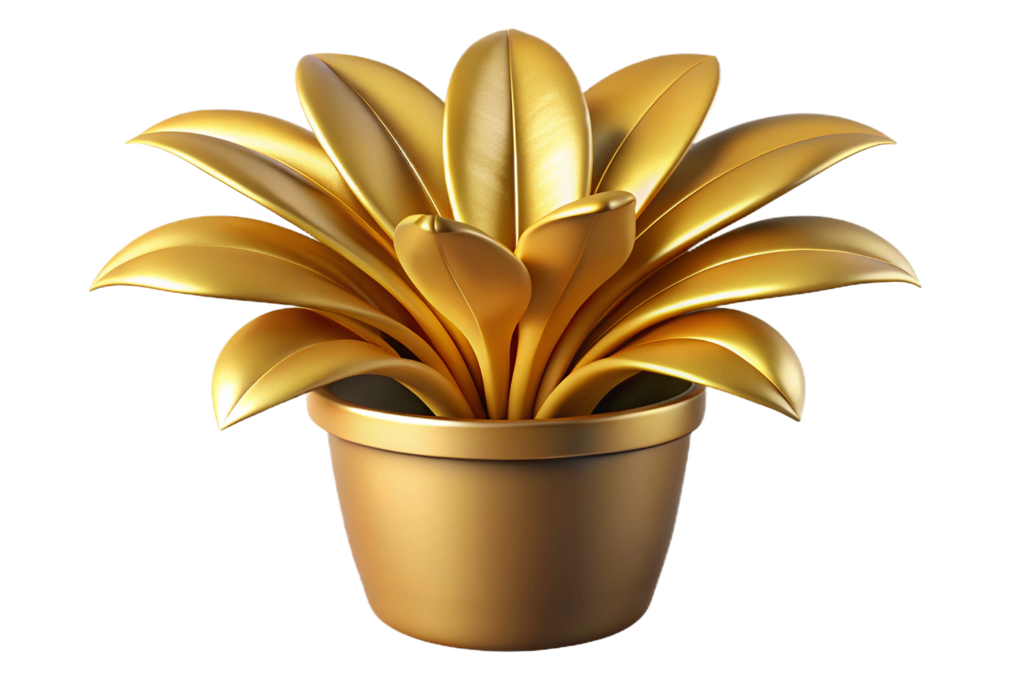 Golden Plant in Pot 3D Render Luxurious Shiny Leaves and Pot Decoration png