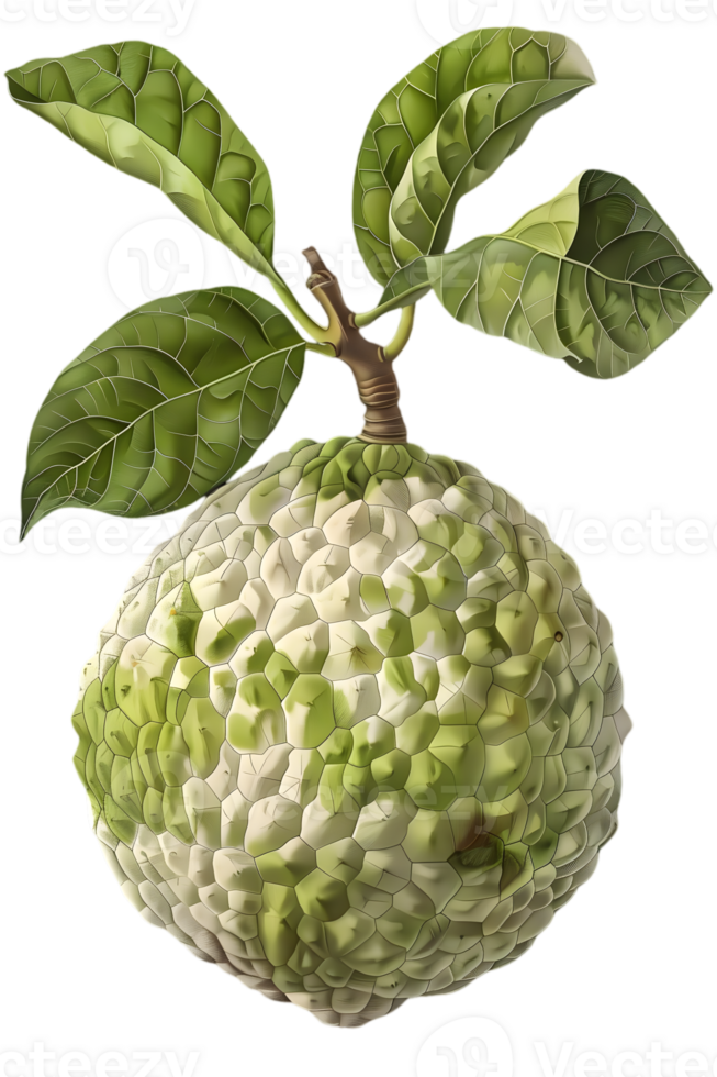 Osage Orange Fruit with Green Leaves on Transparent Background Detailed Close up Showing Texture and Botanical Illustration png