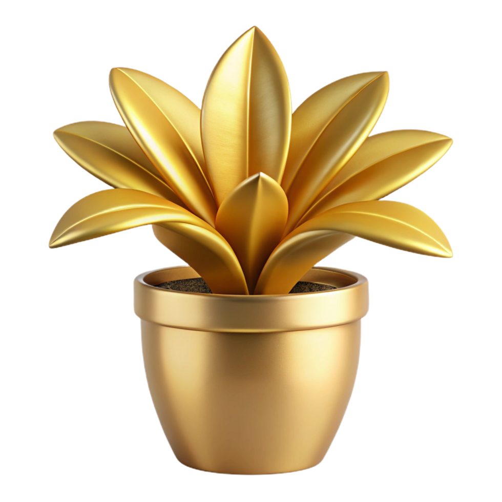 Golden Plant in Pot Luxury 3D Render Shiny Wealth Success Decoration png