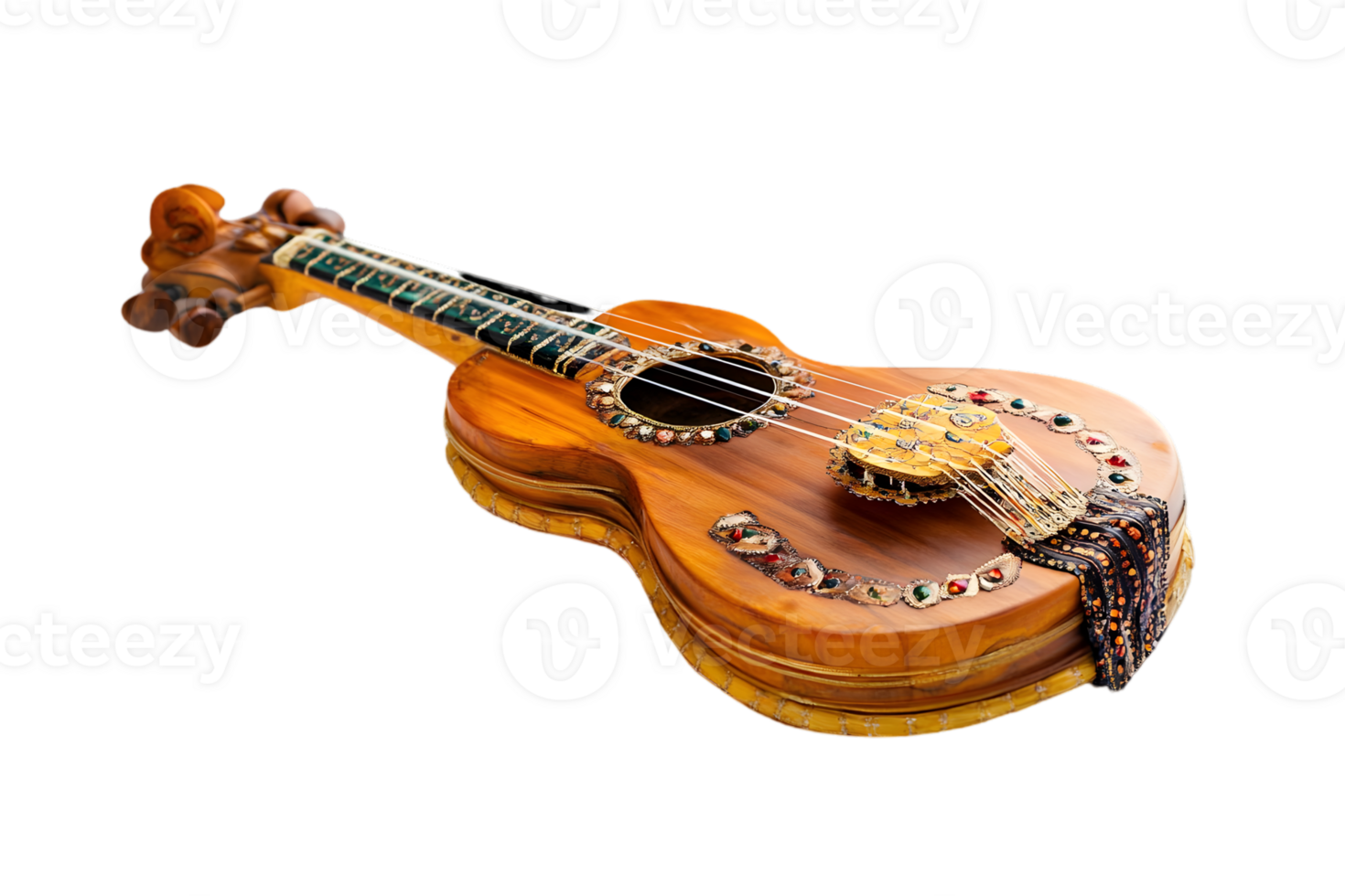 Ornate Wooden Ukulele with Intricate Inlay and Detail on a Transparent Background for Musical Applications png