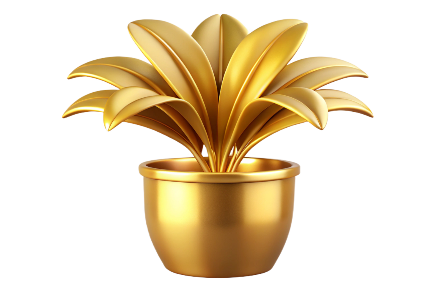 A Luxurious Golden Plant in a Pot 3D Render High Quality Image png