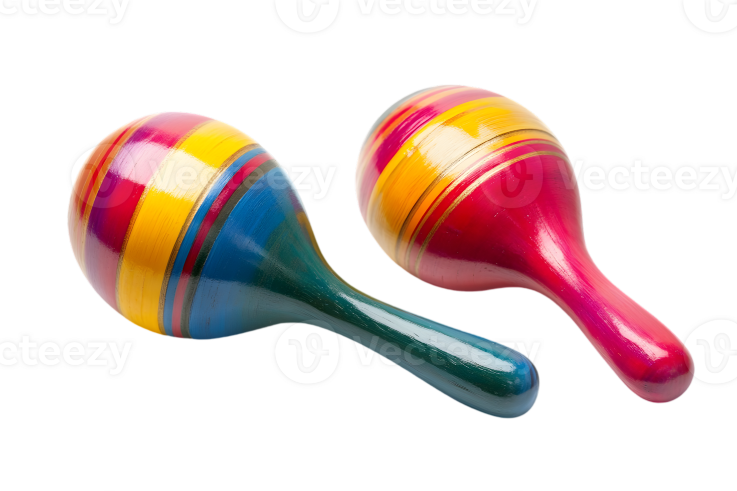 Pair of Colorful Wooden Maracas on Transparent Background Musical Percussion Instruments for Festive Celebrations and Ethnic Rhythms in Studio Lighting png