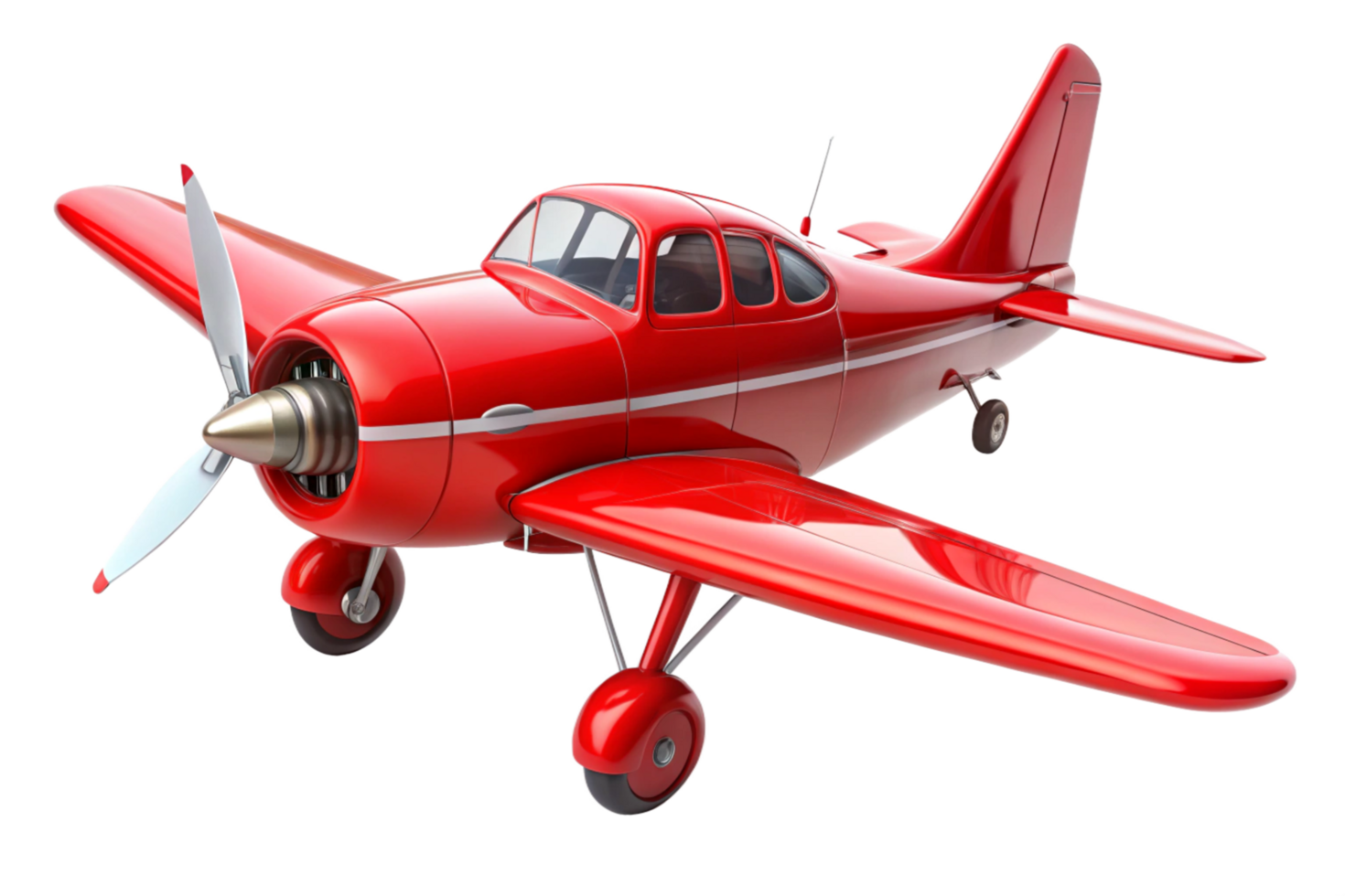 Shiny Red Classic Airplane 3D Render High Resolution Image png