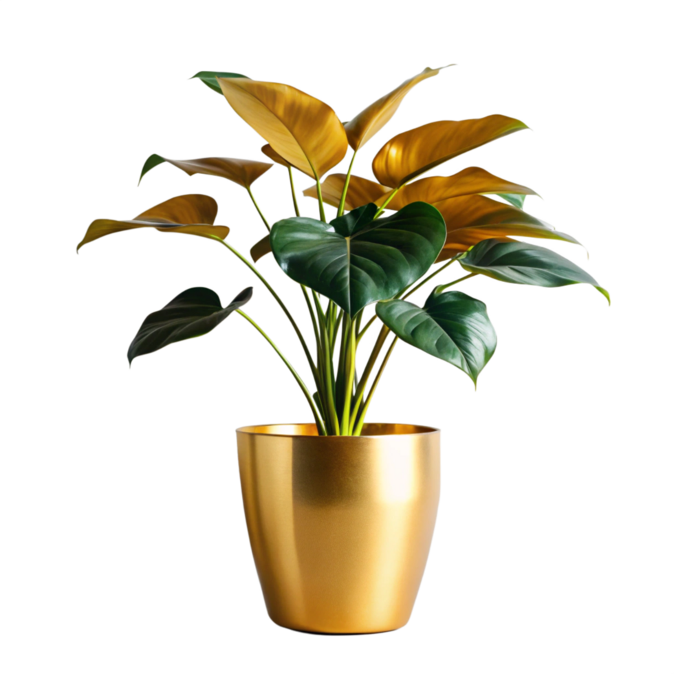 Stunning Philodendron Gloriosum in a Gold Pot A Vibrant Houseplant for Modern Decor png