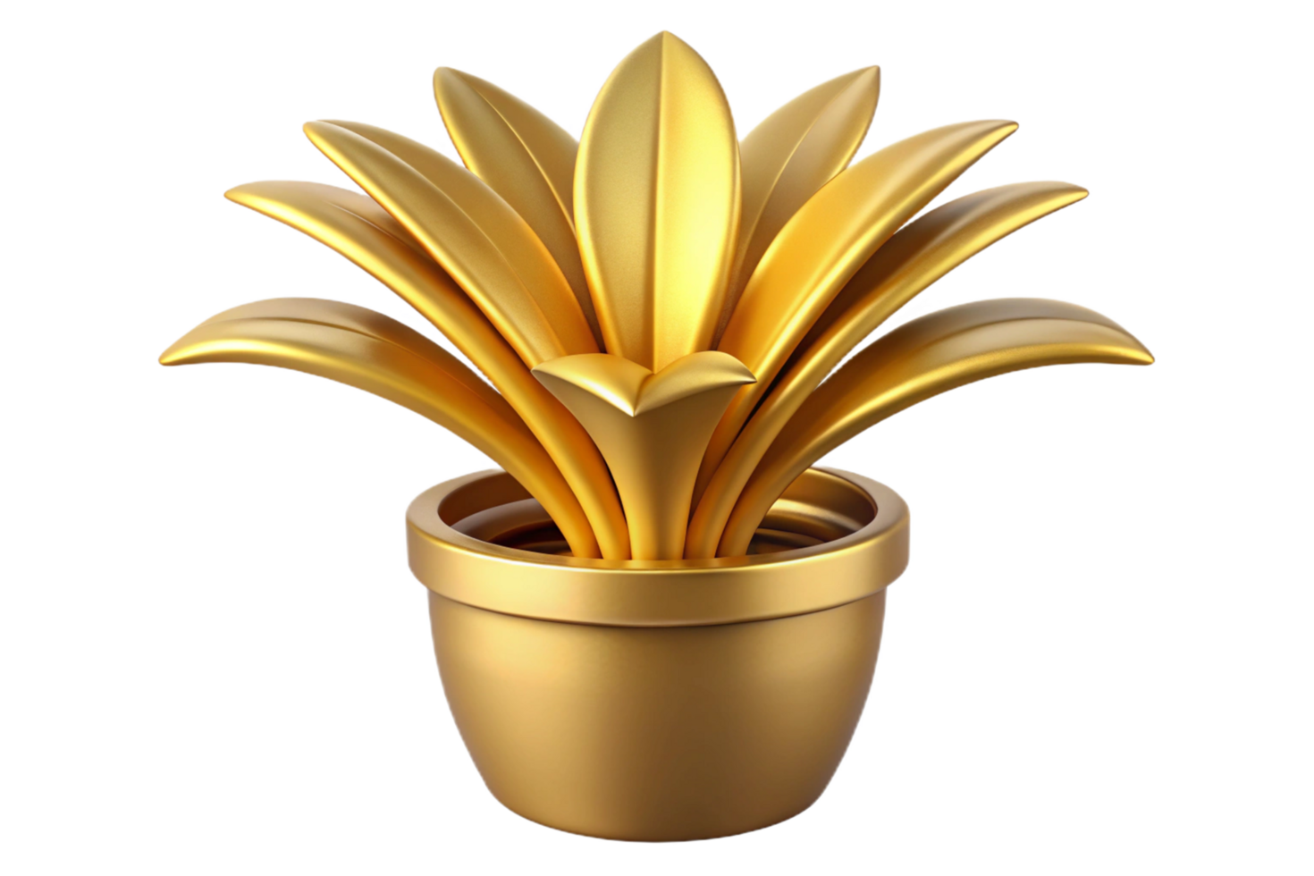 A Luxurious Golden Plant in a Pot 3D Render High Resolution Image png