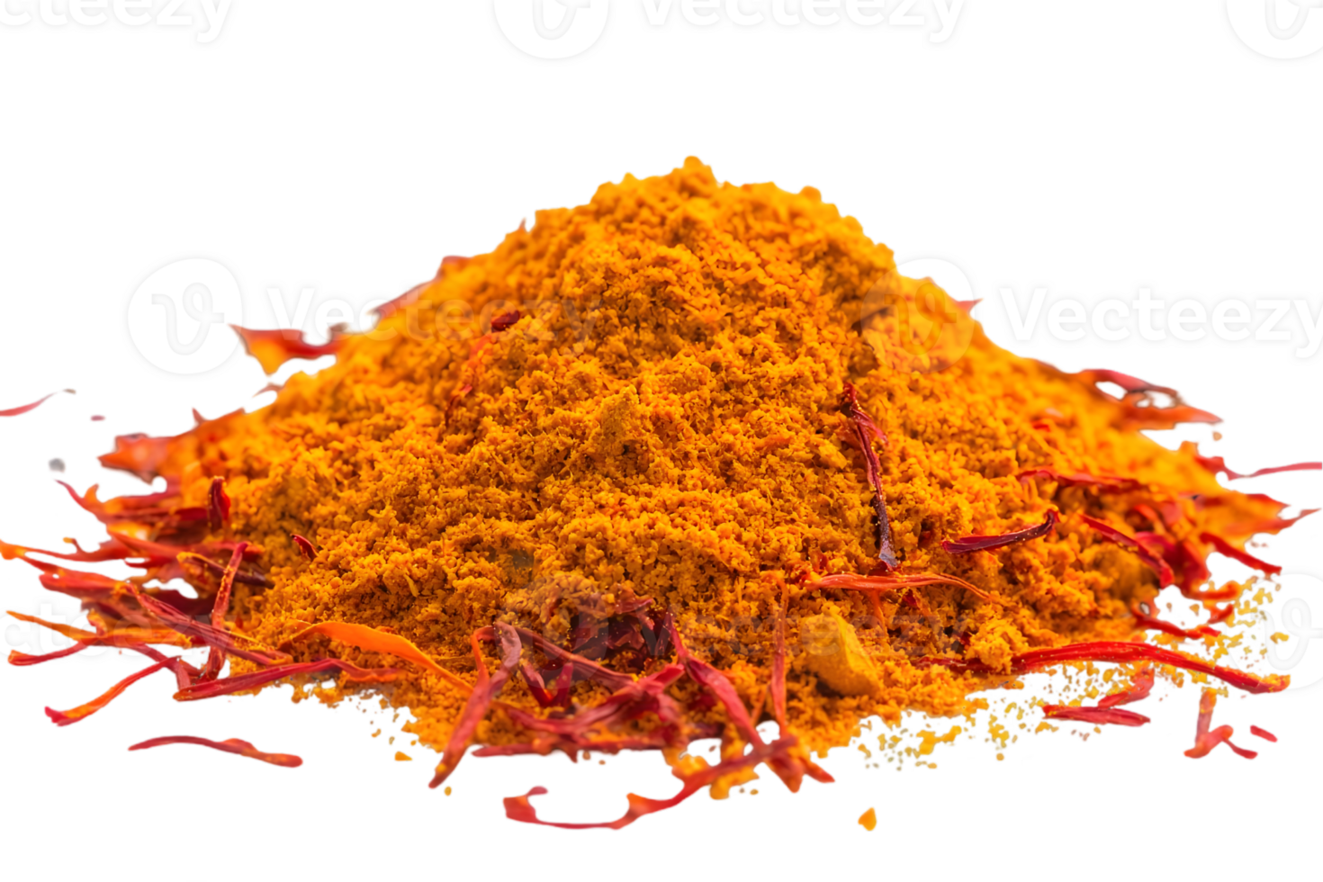Pile of Aromatic Saffron Threads and Powder with Vibrant Red and Yellow Tones on Transparent Background png