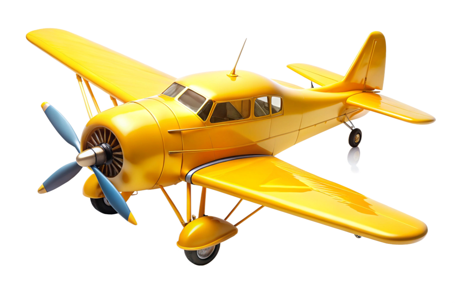 A vibrant yellow vintage airplane soaring through the air png