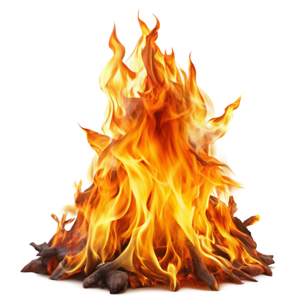 Fiery Bonfire Burning Brightly Against Black Background A Vivid Display of Intense Flames and Glowing Embers png