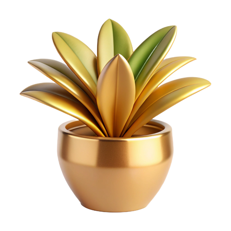 A Stunning 3D Render of a Golden Plant in a Pot png