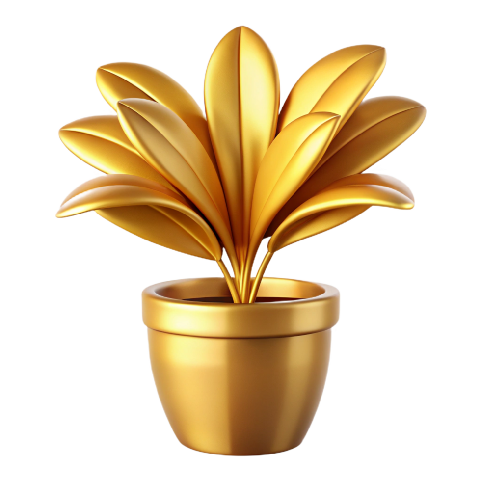 A Stunning Golden Plant in a Pot 3D Render Luxurious Wealth Prosperity Success png