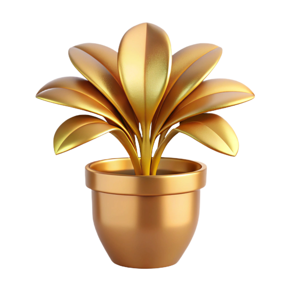 A Stunning Golden Plant in a Pot 3D Render Luxurious Decoration Wealth Success Prosperity png