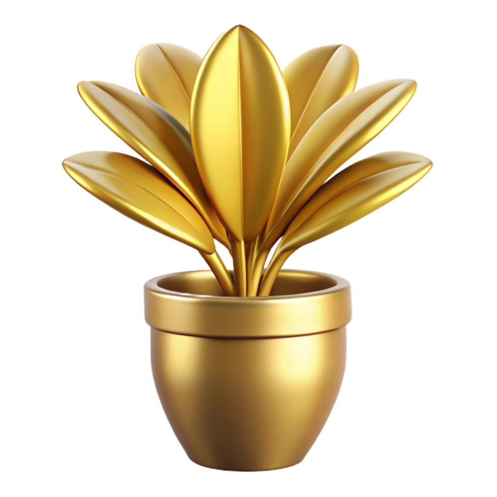 A Stunning 3D Render of a Golden Plant in a Pot, Elegant and Luxurious Home Decor png