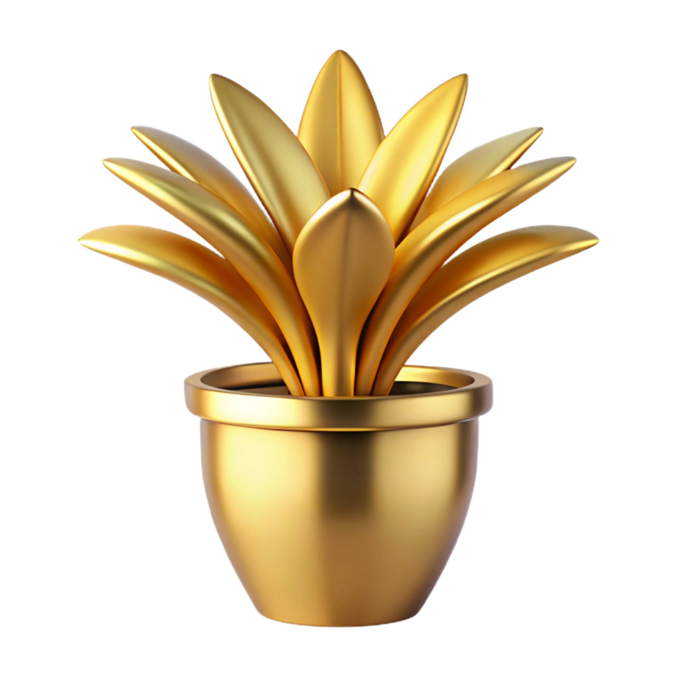 A Stunning 3D Render of a Golden Plant in a Pot Luxurious Decor Home Interior Design Element png