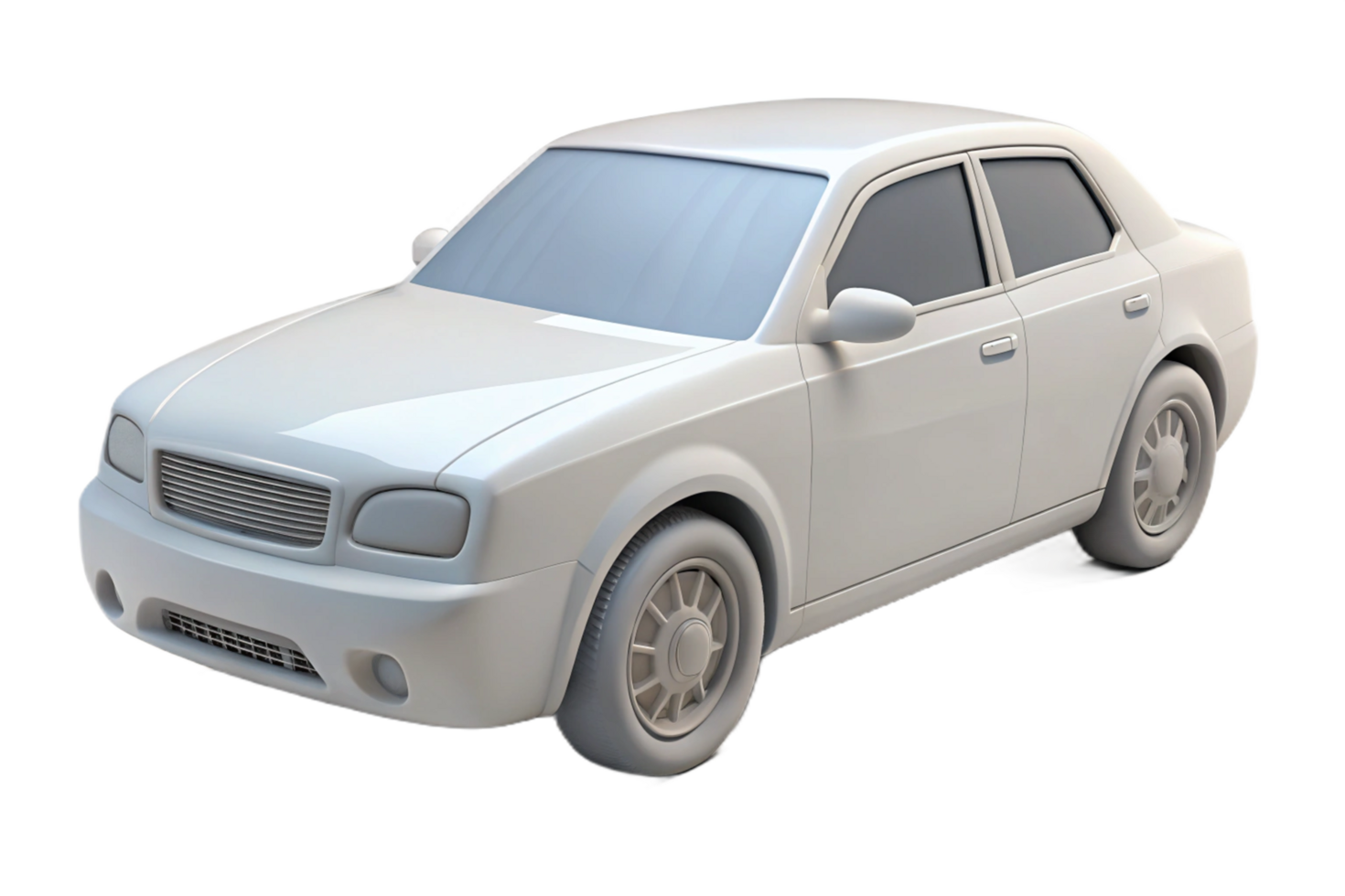 Clay Render of White Sedan Car Model a 3D Model of a Vehicle png