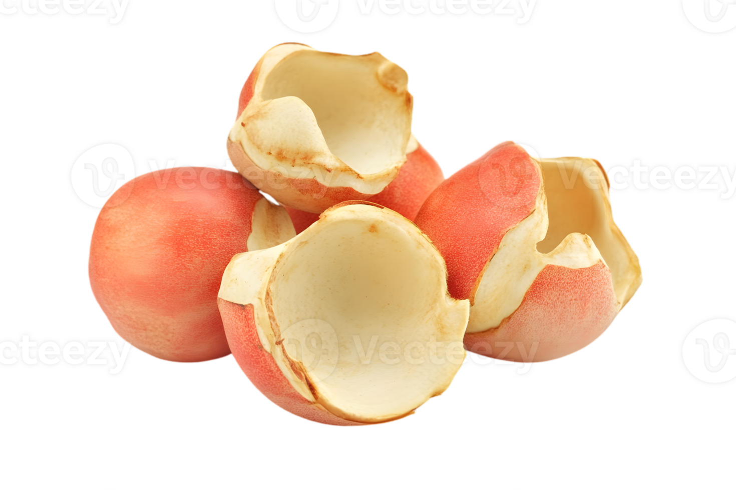 Pile of Reddish Lychee Peels Showing the Textured Interior on Transparent Background png