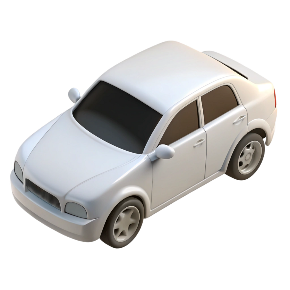 Isometric View of a Simple White Sedan Car Model 3D Render png