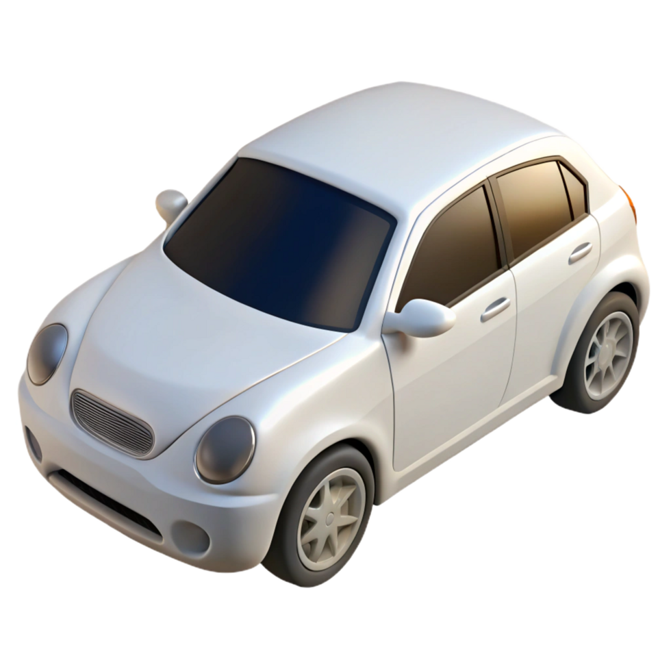 A digitally rendered image of a small white car, viewed from a threequarter perspective png