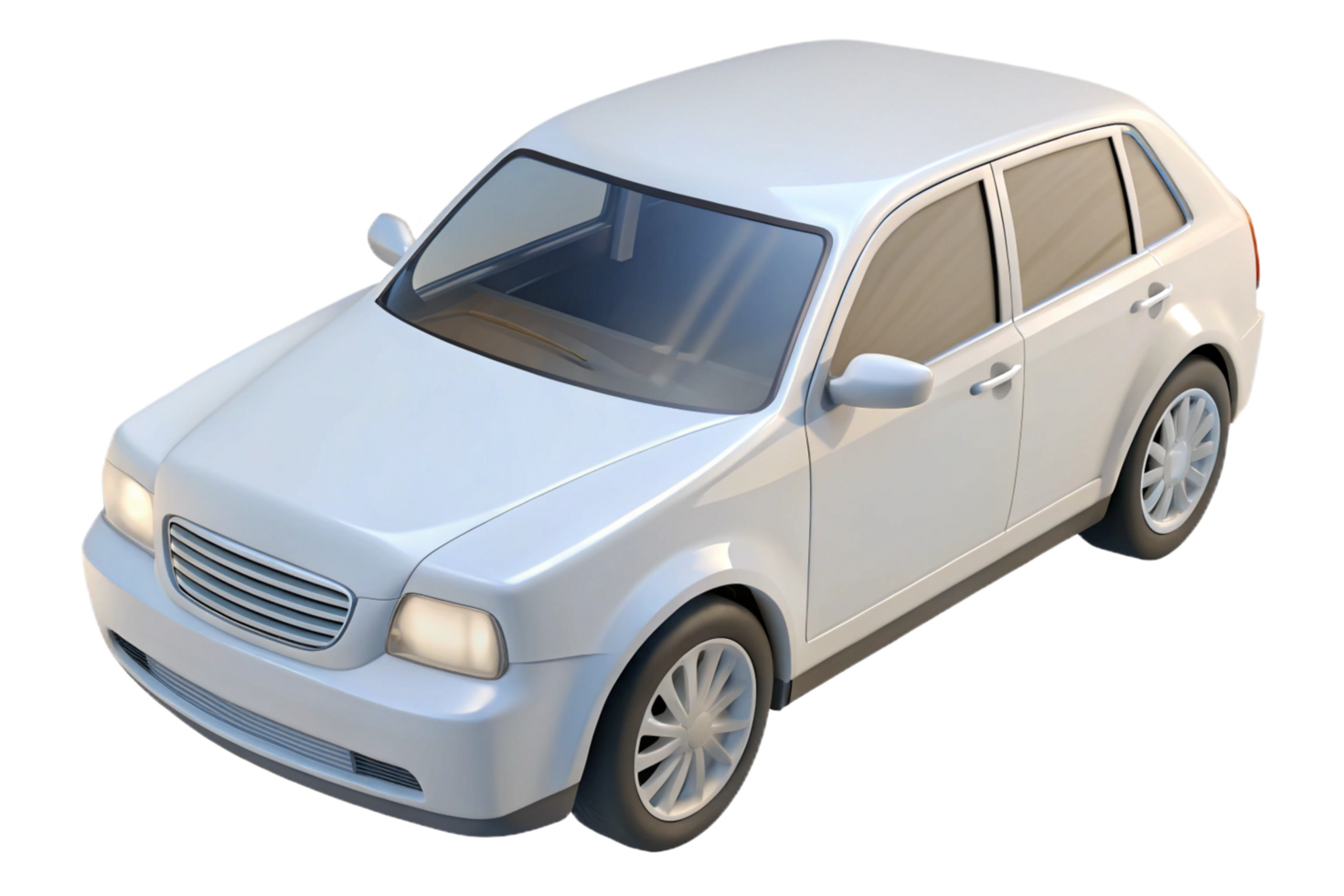 A sleek white 3D model of a modern family car, showcasing its clean lines and elegant design, perfect for automotive illustration or animation png