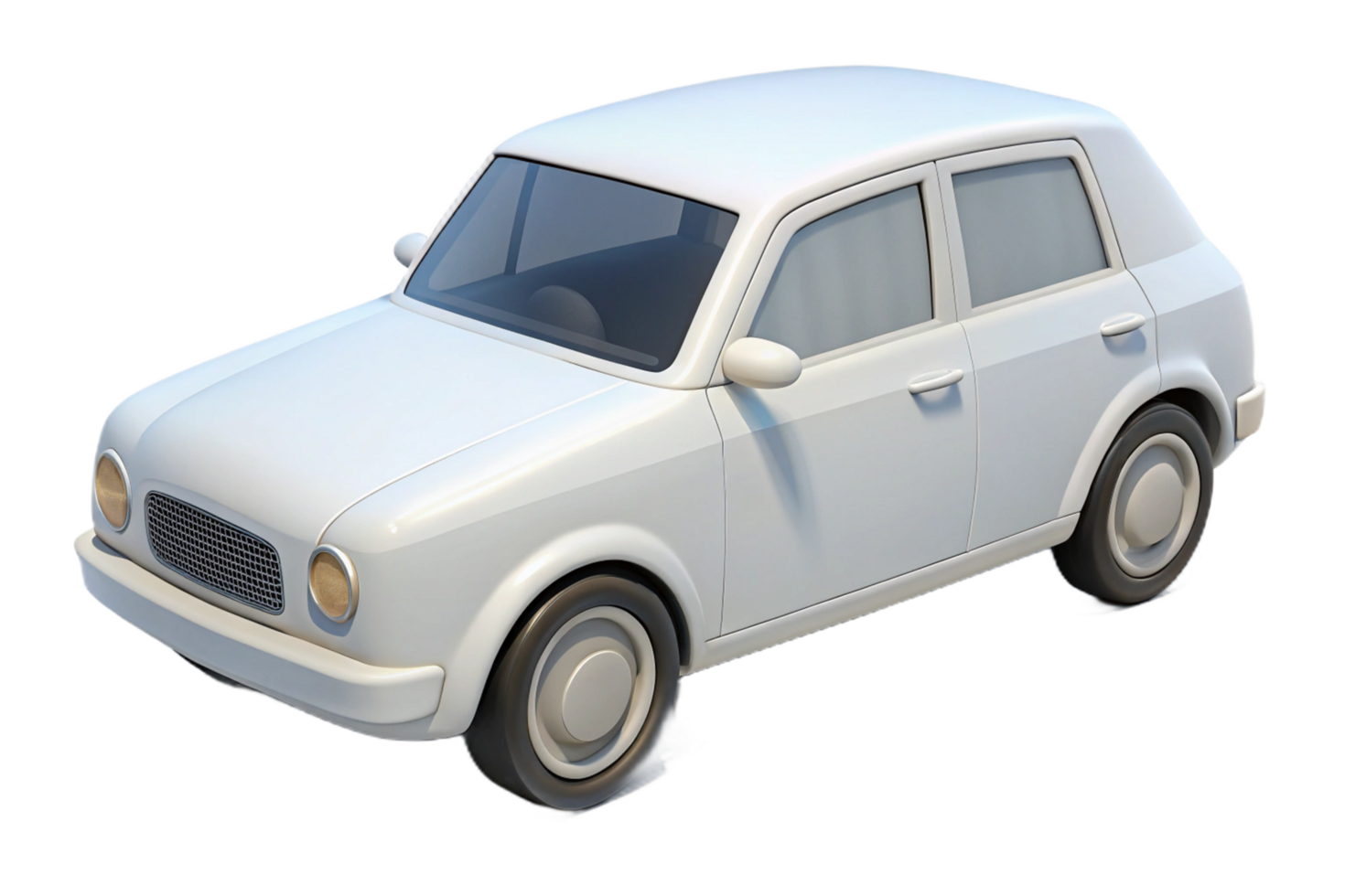 A charming 3D render of a classic white car model perfect for animation or game assets png