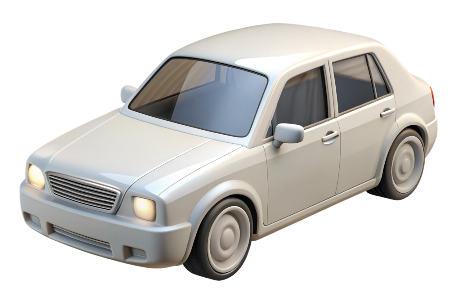 A detailed 3D rendering of a cartoonish white sedan car model png