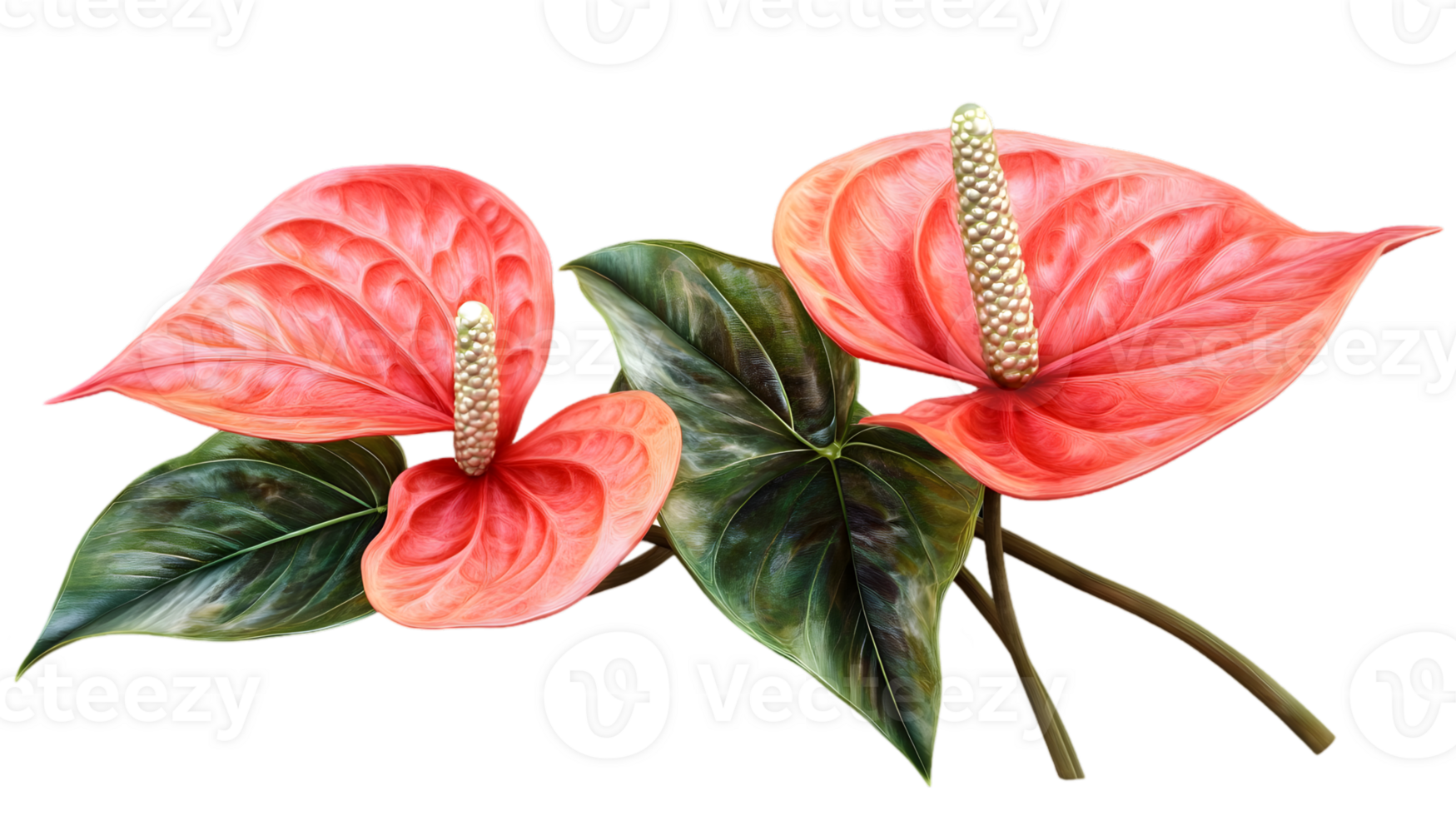 Red Anthurium Flowers Isolated on Transparent Background Botanical Illustration with Vibrant Colors and Detailed Textures png