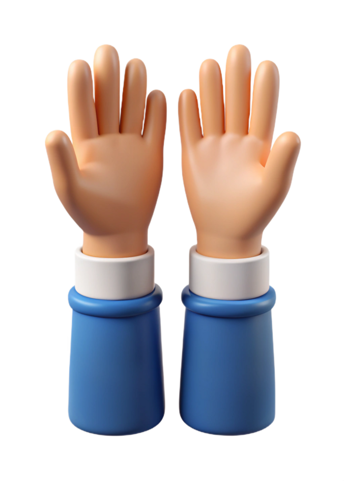 3D Render of Two Cartoon Hands Raised in the Air Showing Agreement or Excitement png