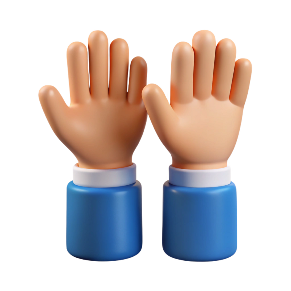 Two 3D Rendered Cartoon Hands Raised in the Air a Gesture of Asking Questions Participation or a Sign of Agreement png